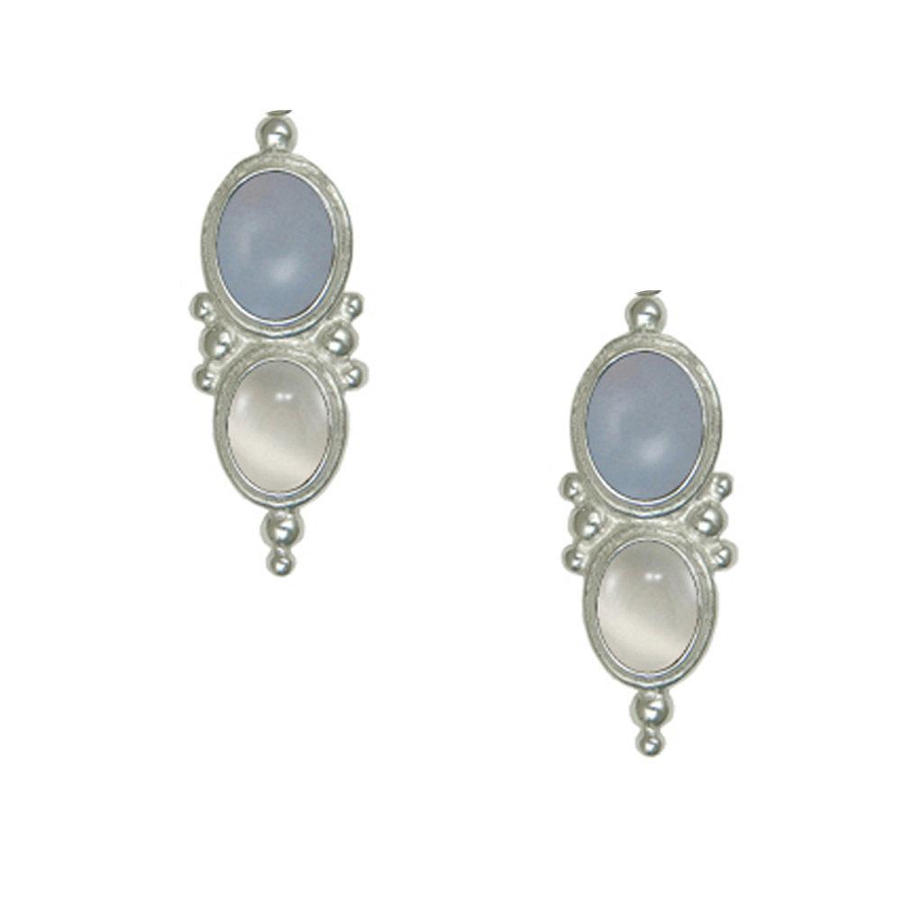 Sterling Silver Drop Dangle Earrings With Chalcedony And White Moonstone